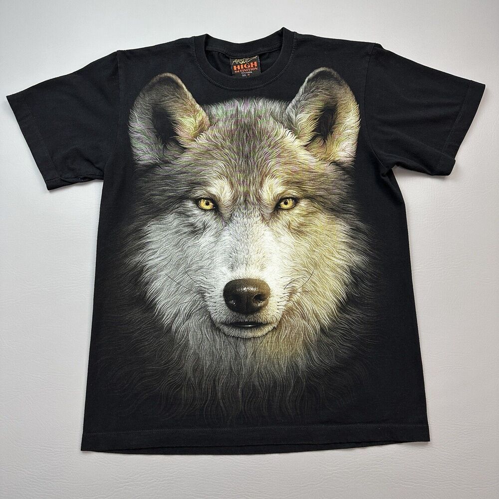 Rock Chang Shirt Mens Medium Black High Definition All Over Wolf Print